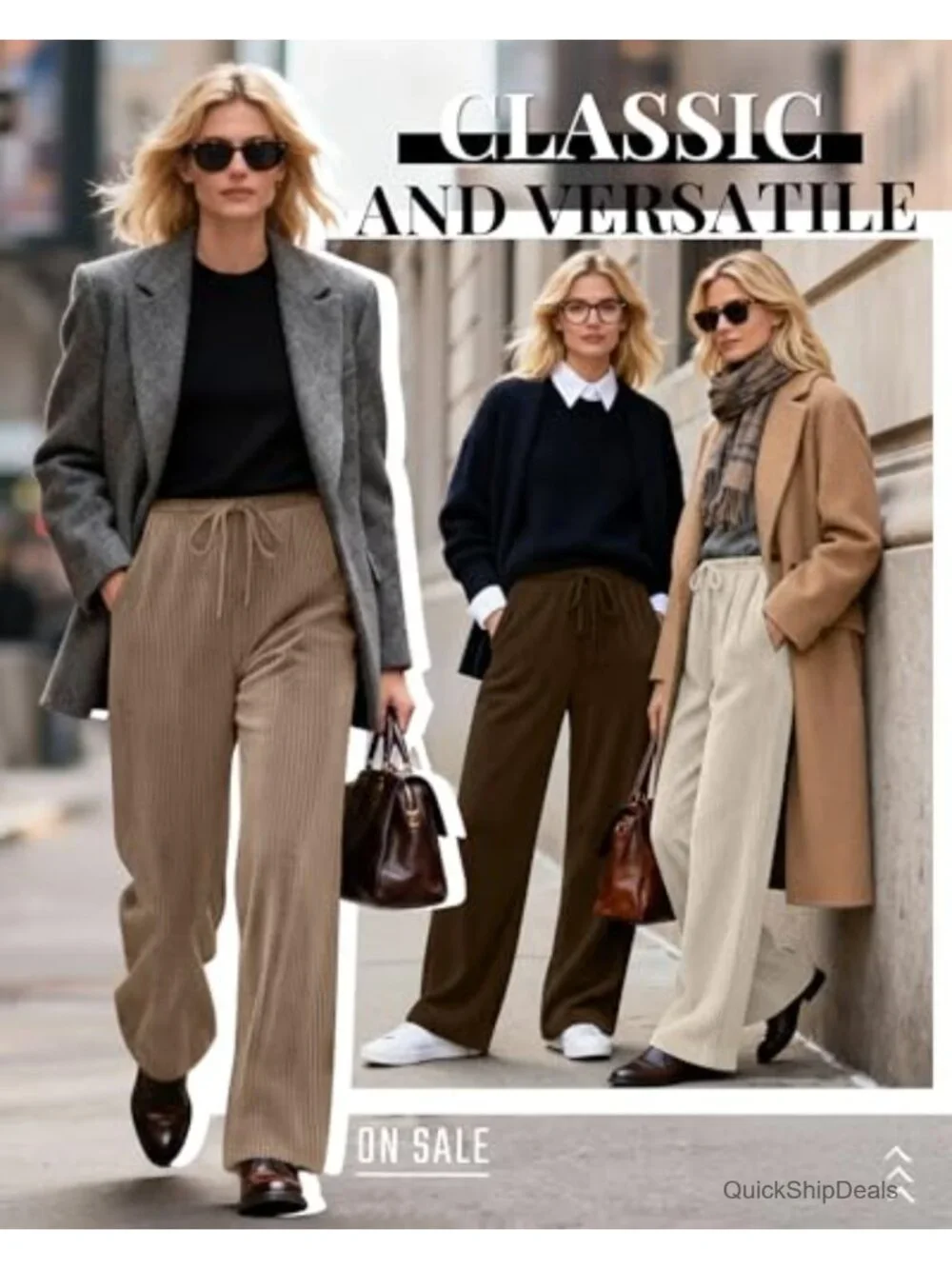 3 Pack Women's Corduroy Straight Leg Casual Pants with Pockets